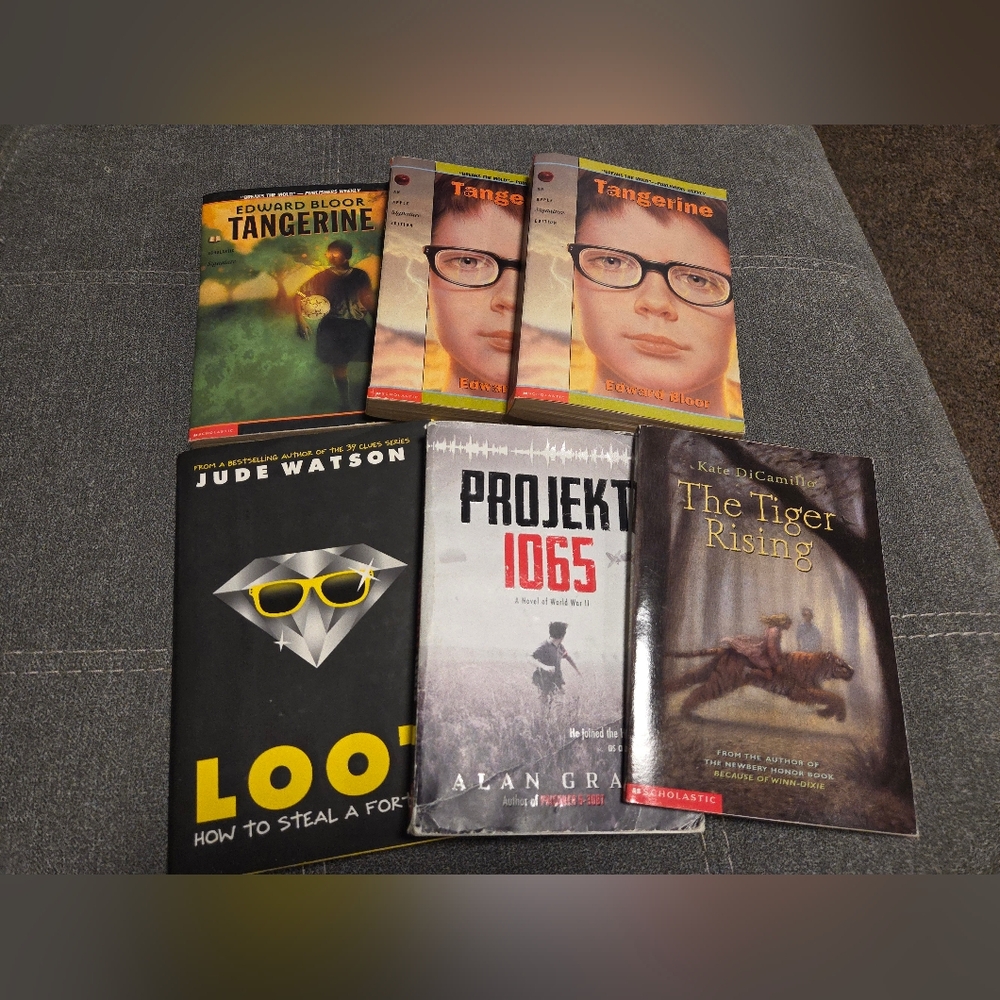 6 Young Adult Novels Middle School Books -Tangerine, Loot, Gratz, Rising Tiger